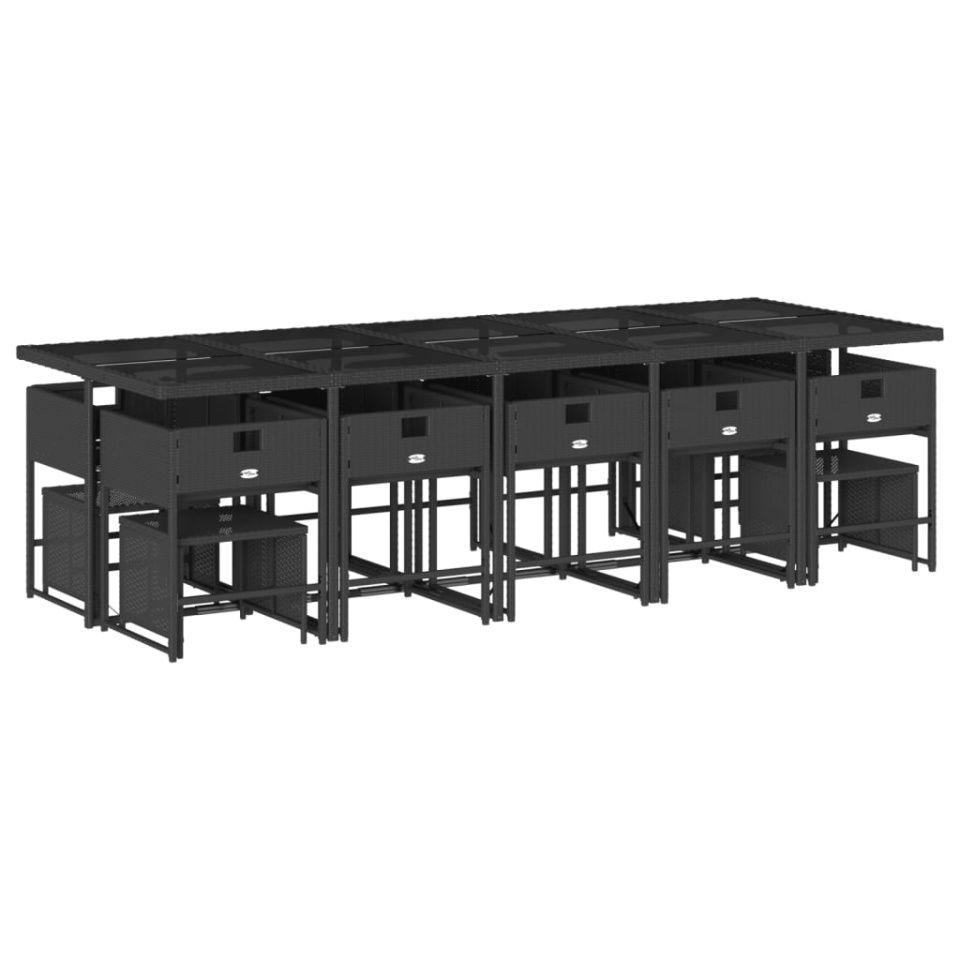 Set mobilier de grădină cu perne, 15 piese, negru, poliratan - 2 | YEO