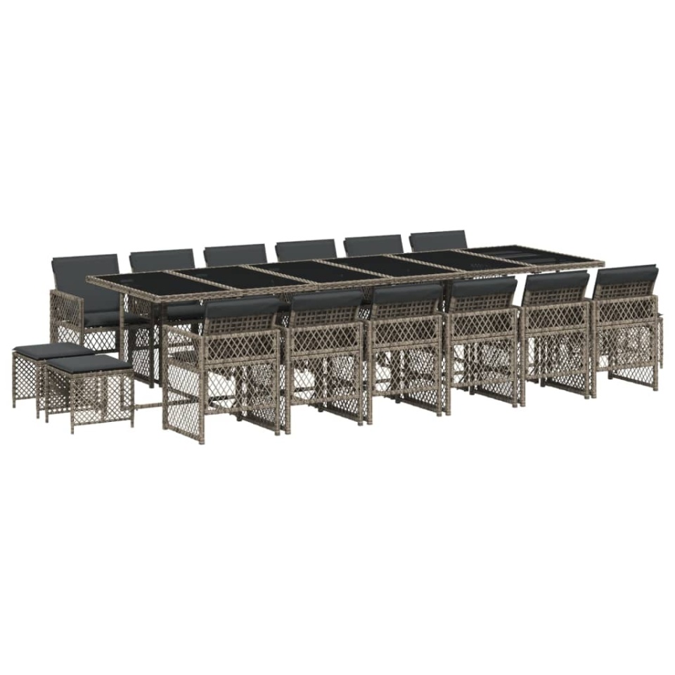 Set mobilier de grădină cu perne, 17 piese, gri, poliratan - 1 | YEO
