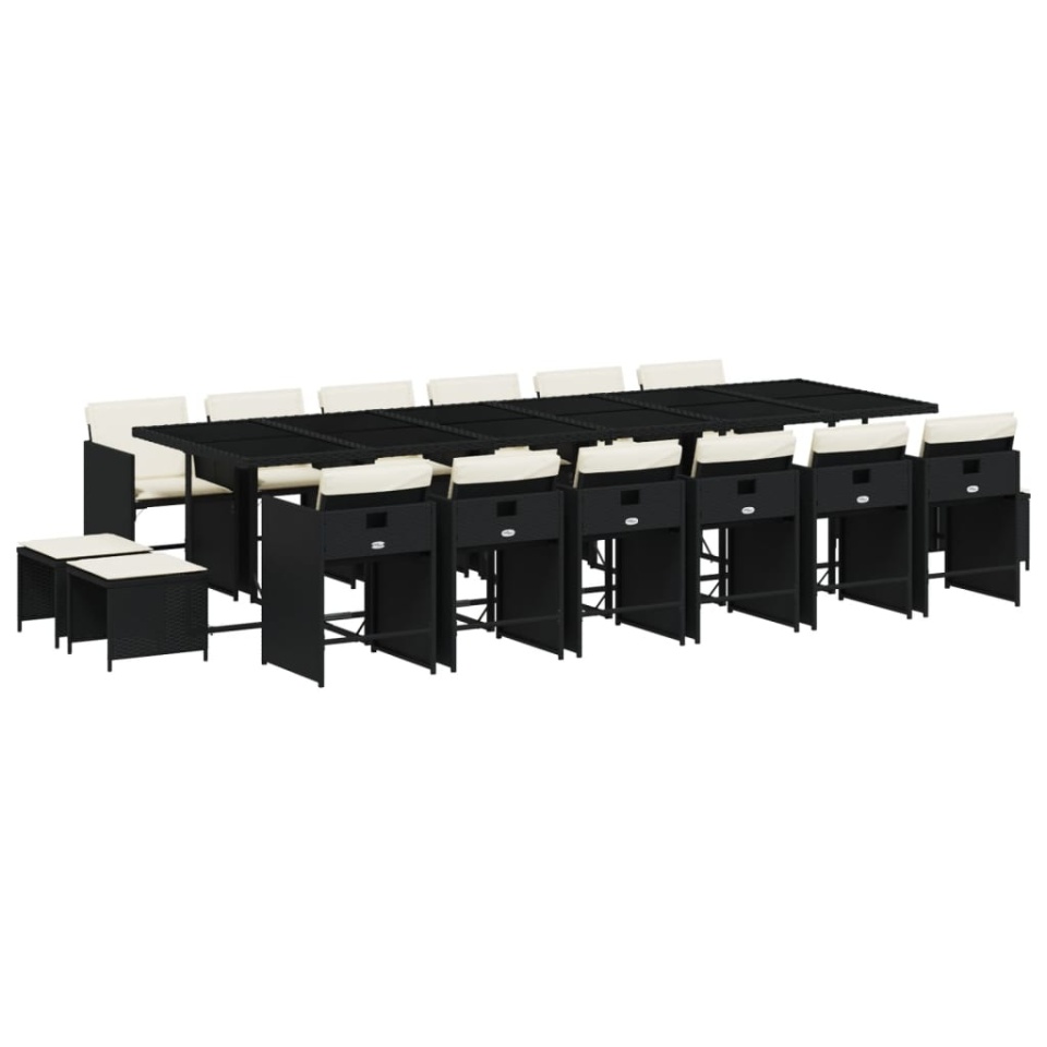 Set mobilier de grădină cu perne, 17 piese, negru, poliratan - 1 | YEO