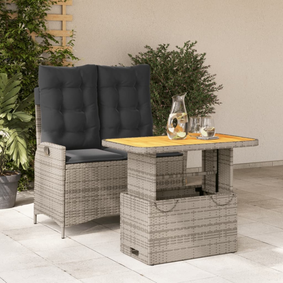 Set mobilier de grădină cu perne, 2 piese, gri, poliratan