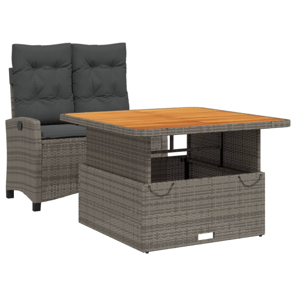 Set mobilier de grădină cu perne, 2 piese, gri, poliratan - 1 | YEO