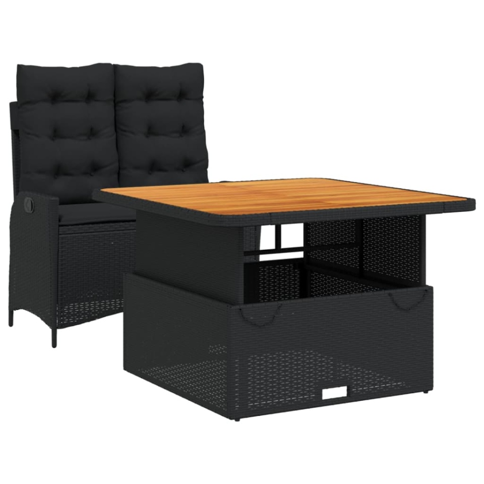 Set mobilier de grădină cu perne, 2 piese, negru, poliratan - 1 | YEO