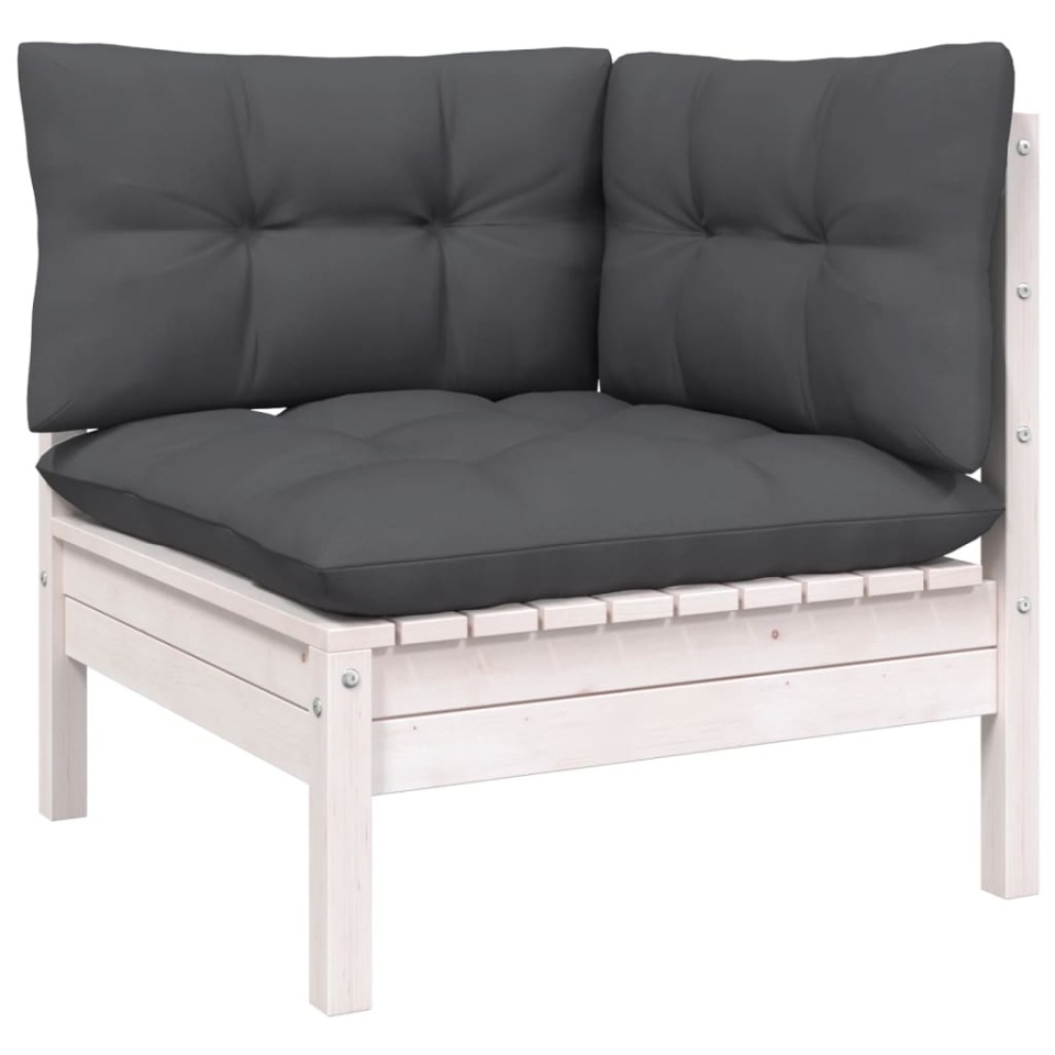 Set mobilier de grădină cu perne, 3 piese, alb, lemn masiv pin - 2 | YEO