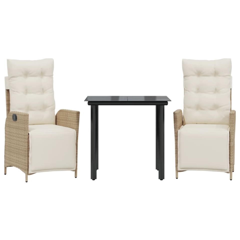 Set mobilier de grădină cu perne, 3 piese, bej, poliratan - 1 | YEO