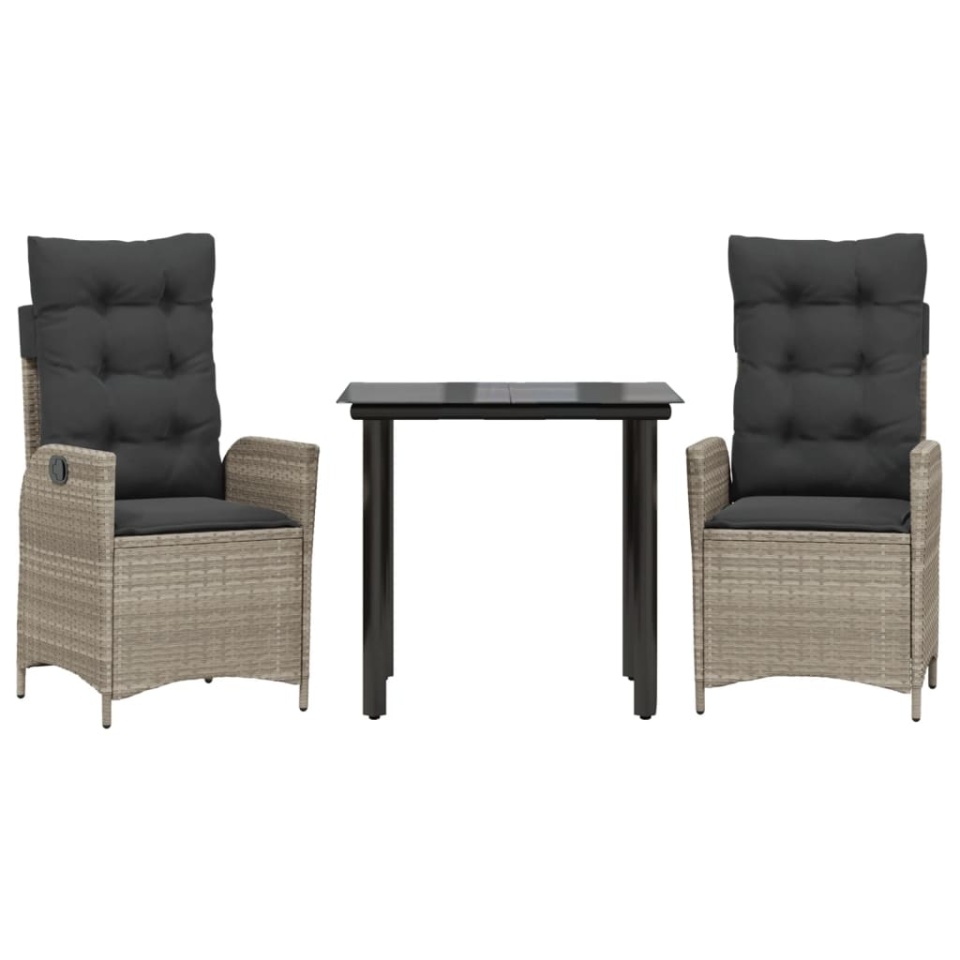 Set mobilier de grădină cu perne, 3 piese,gri deschis,poliratan - 1 | YEO
