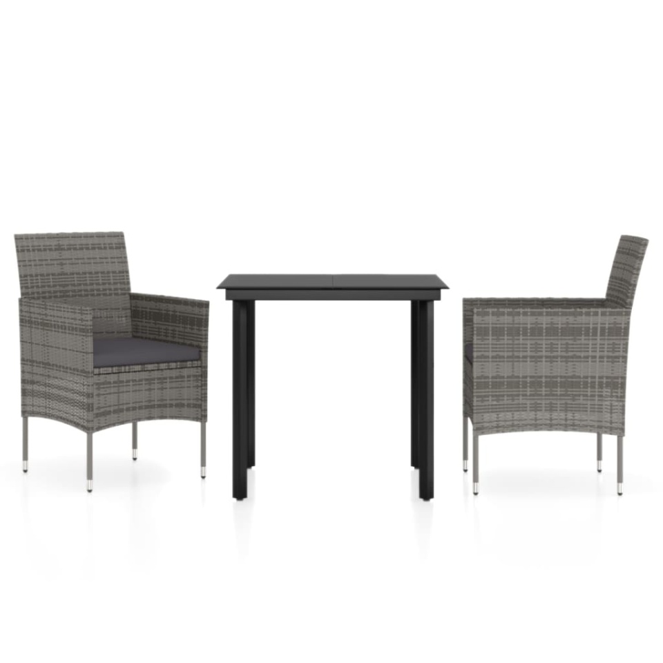 Set mobilier de grădină, cu perne, 3 piese, gri și negru - 1 | YEO