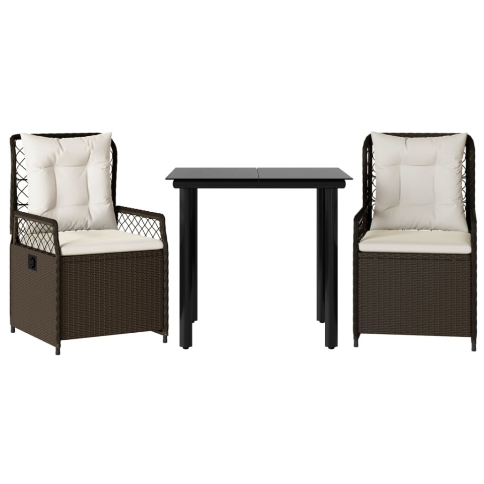 Set mobilier de grădină cu perne, 3 piese, maro, poliratan - 1 | YEO