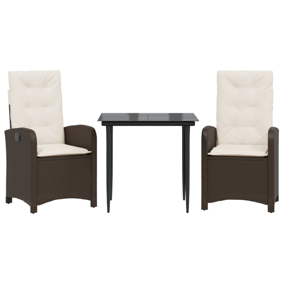 Set mobilier de grădină cu perne, 3 piese, maro, poliratan - 1 | YEO