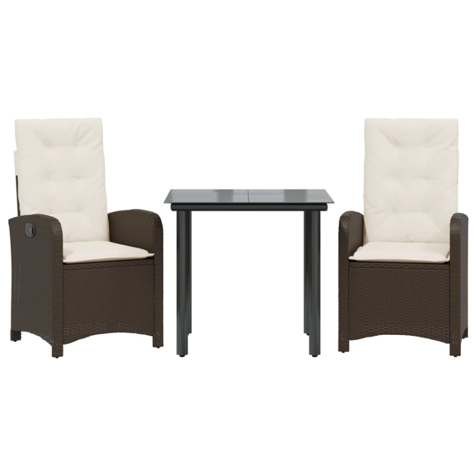Set mobilier de grădină cu perne, 3 piese, maro, poliratan - 1 | YEO