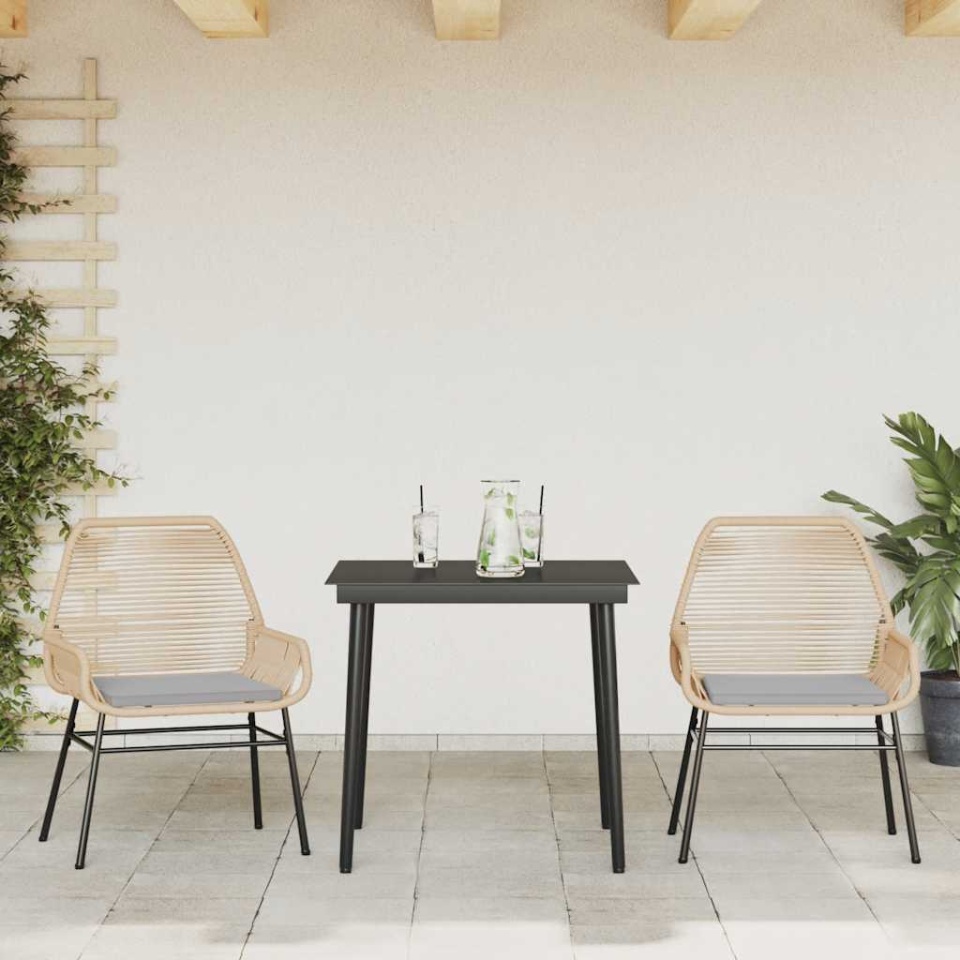 Set mobilier de grădină cu perne 3 piese maro sticlă polirattan - 2 | YEO