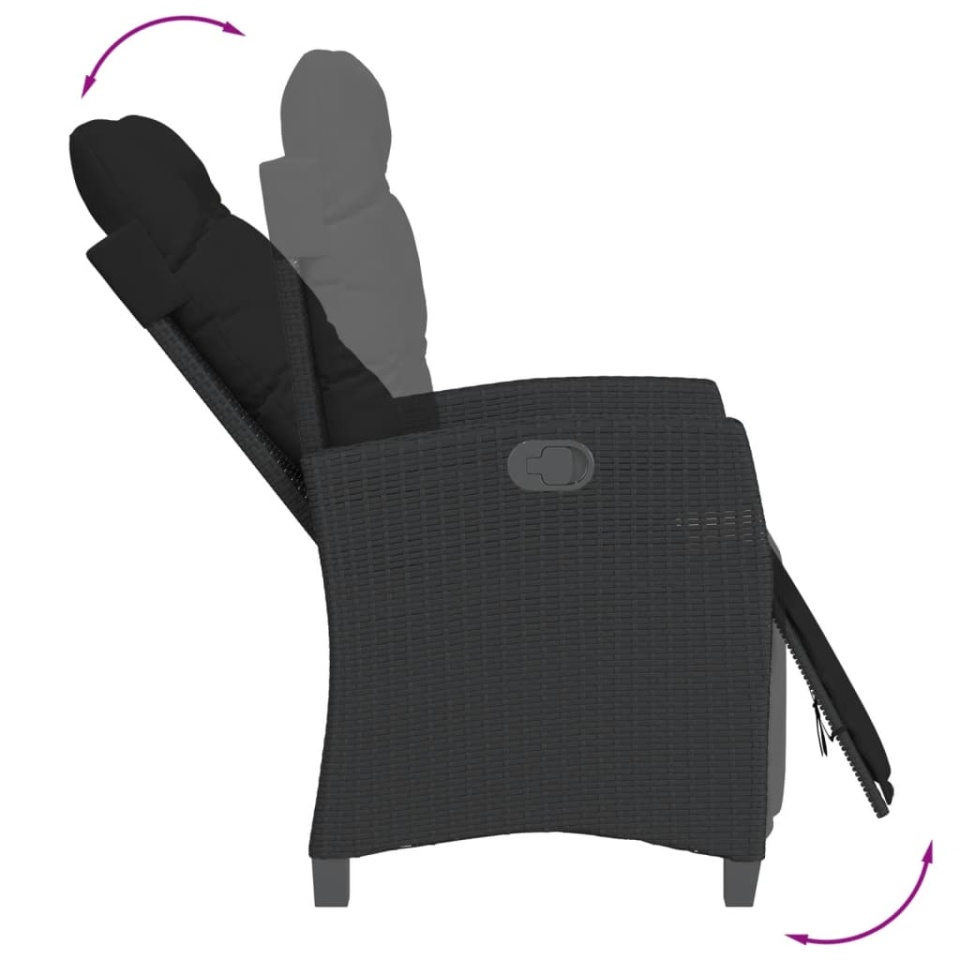 Set mobilier de grădină cu perne, 3 piese, negru, poliratan - 3 | YEO