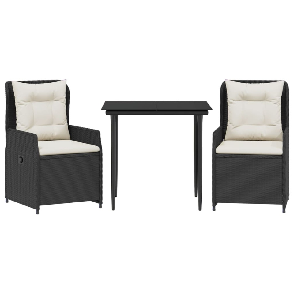 Set mobilier de grădină cu perne, 3 piese, negru, poliratan - 1 | YEO