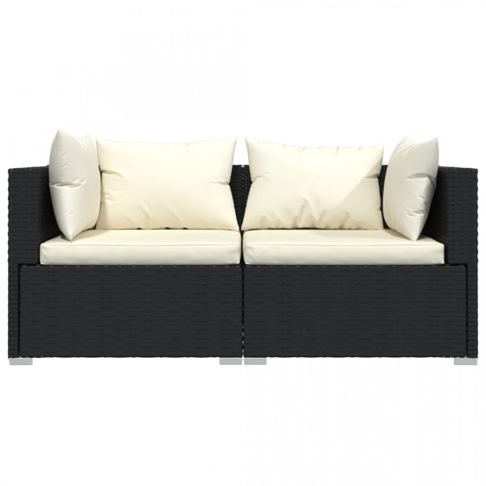 Set mobilier de grădină cu perne, 3 piese, negru, poliratan - 3 | YEO