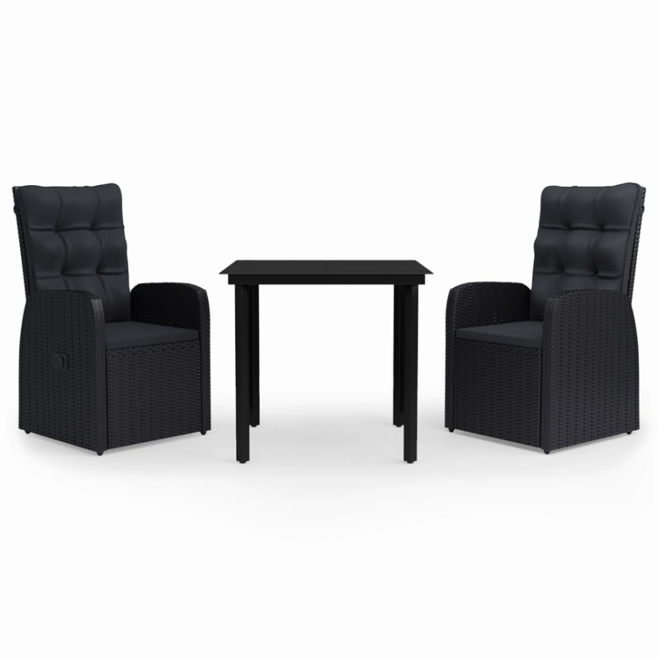 Set mobilier de grădină cu perne, 3 piese, negru - 1 | YEO