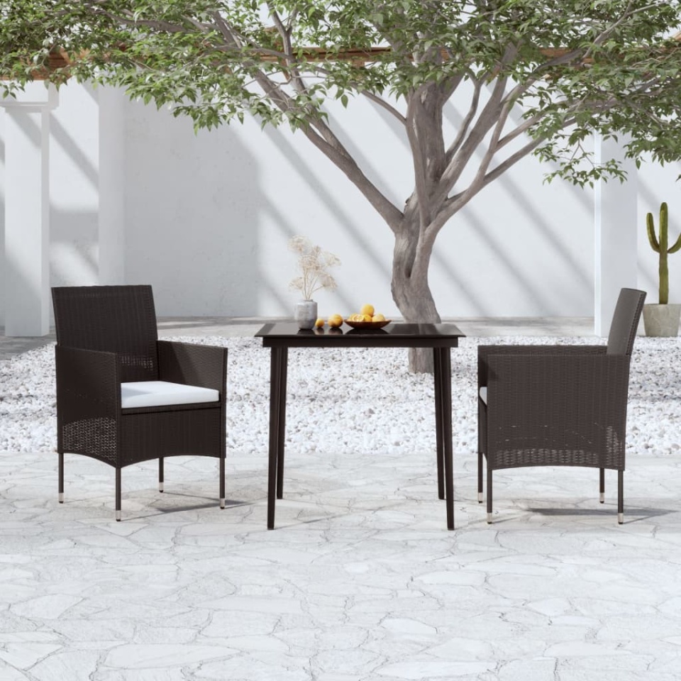 Set mobilier de grădină cu perne, 3 piese, negru
