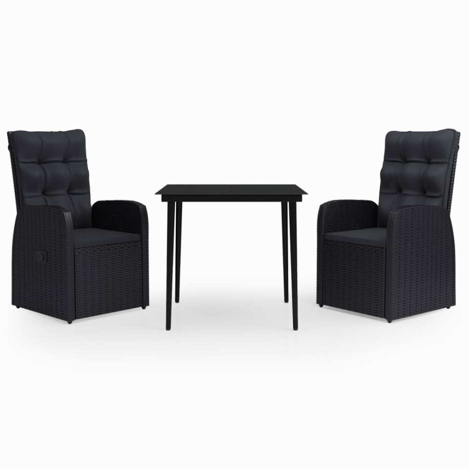 Set mobilier de grădină cu perne, 3 piese, negru - 1 | YEO