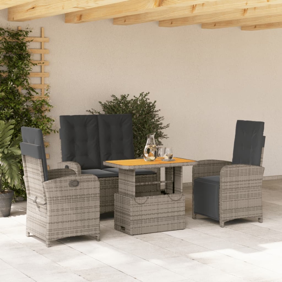 Set mobilier de grădină cu perne, 4 piese, gri, poliratan