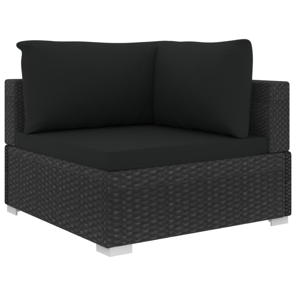 Set mobilier de grădină cu perne, 4 piese, negru, poliratan - 3 | YEO