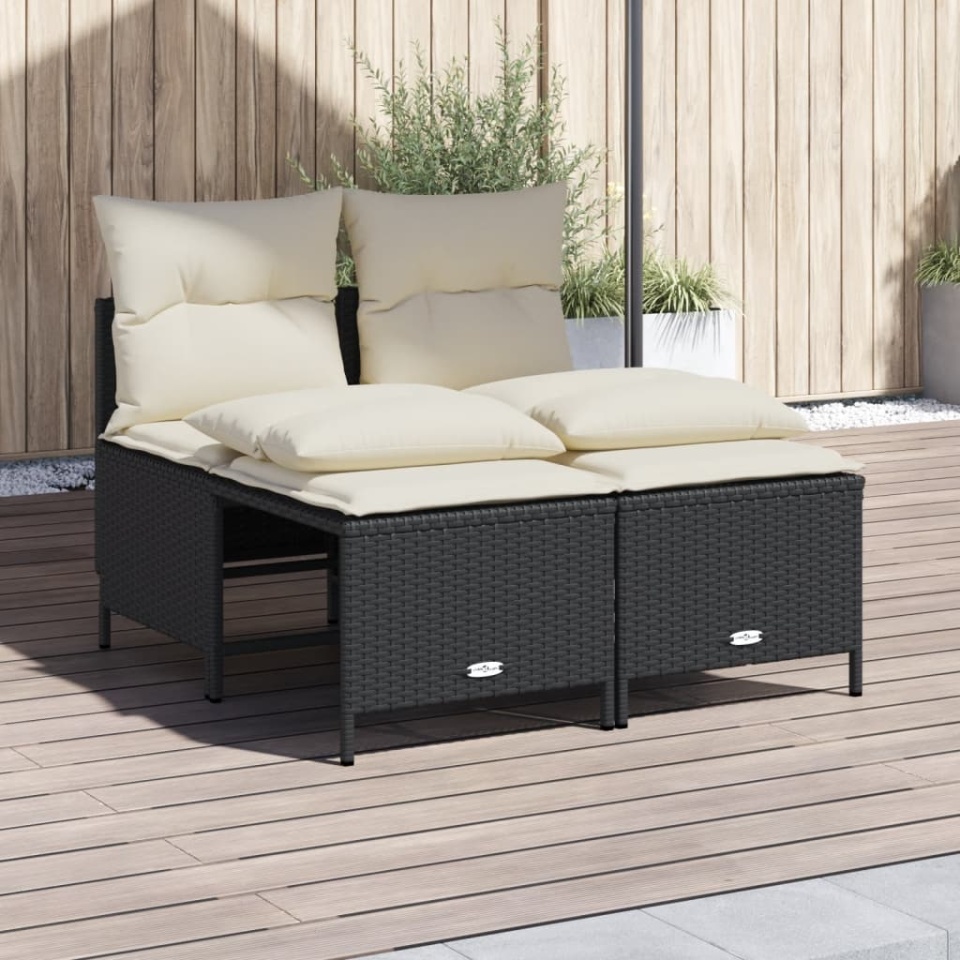 Set mobilier de grădină cu perne, 4 piese, negru, poliratan