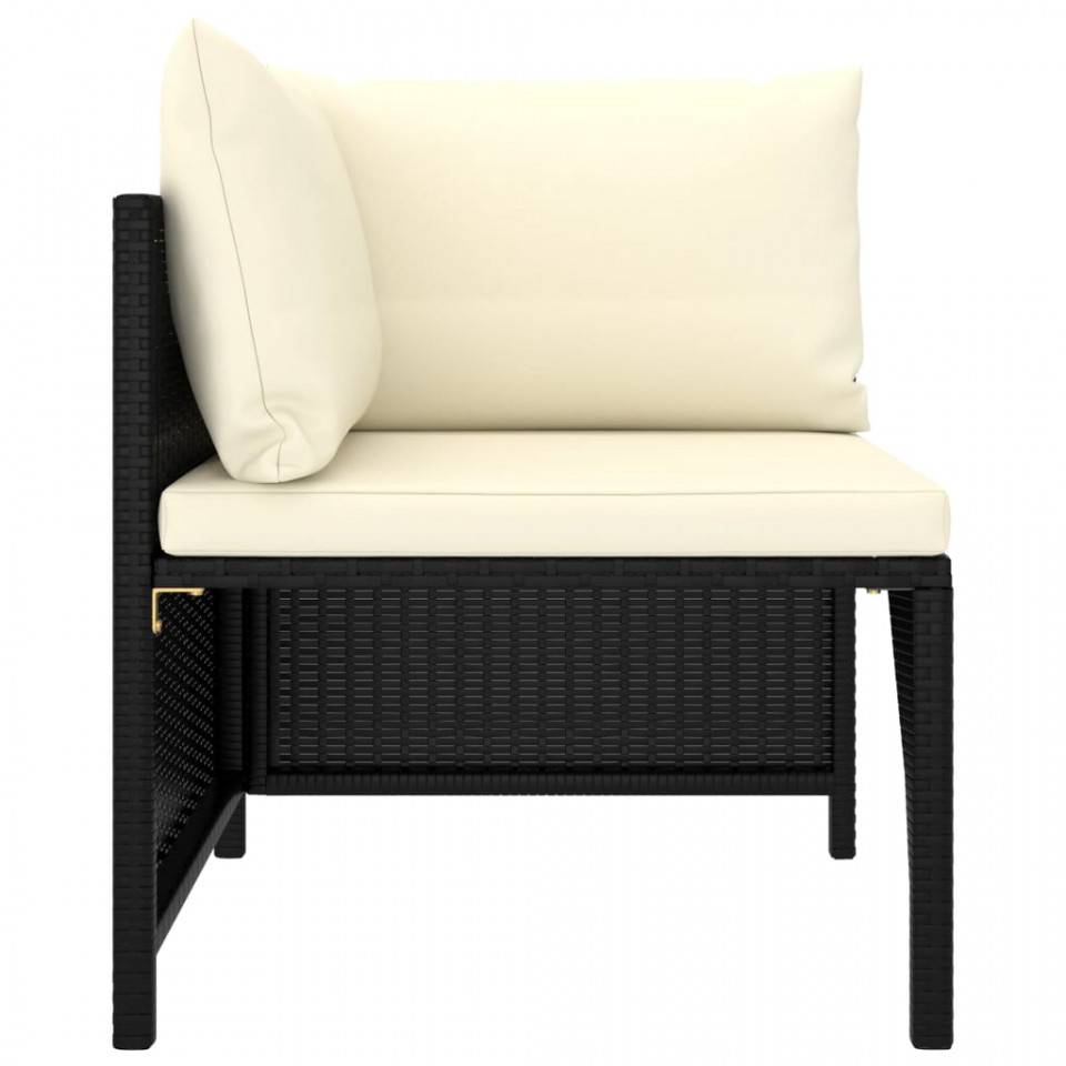 Set mobilier de grădină cu perne, 4 piese, negru, poliratan - 2 | YEO