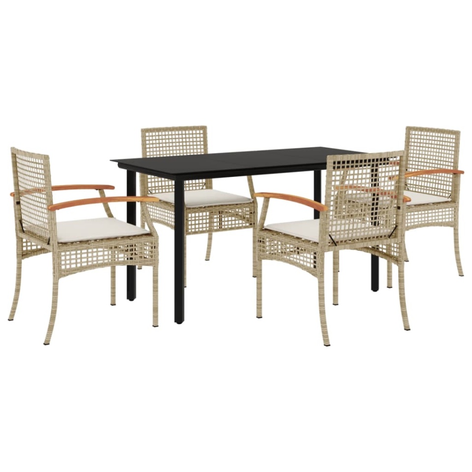 Set mobilier de grădină cu perne, 5 piese, bej, poliratan - 1 | YEO