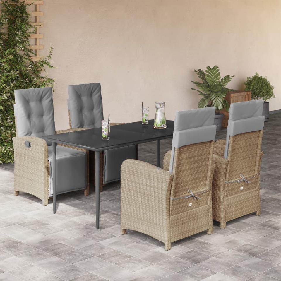 Set mobilier de grădină cu perne, 5 piese, bej, poliratan