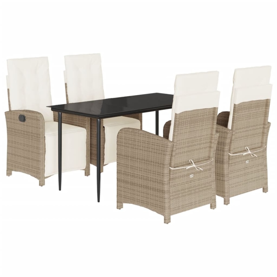 Set mobilier de grădină cu perne, 5 piese, bej, poliratan - 1 | YEO