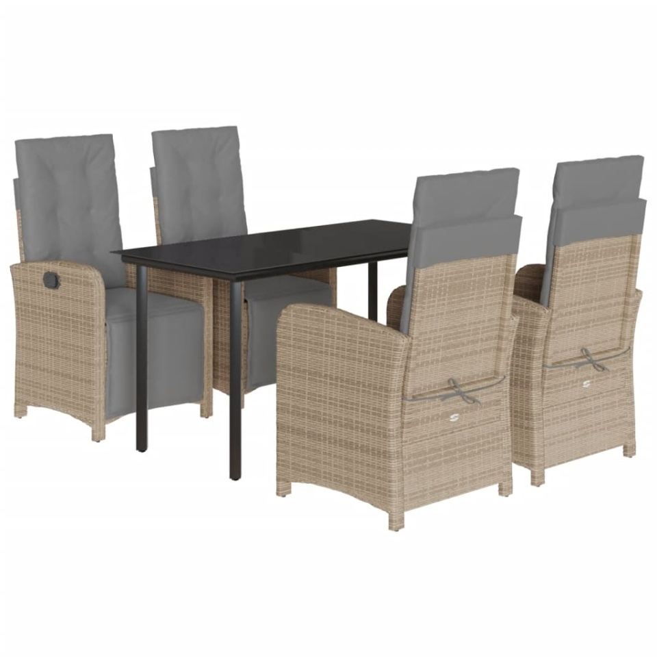 Set mobilier de grădină cu perne, 5 piese, bej, poliratan - 1 | YEO