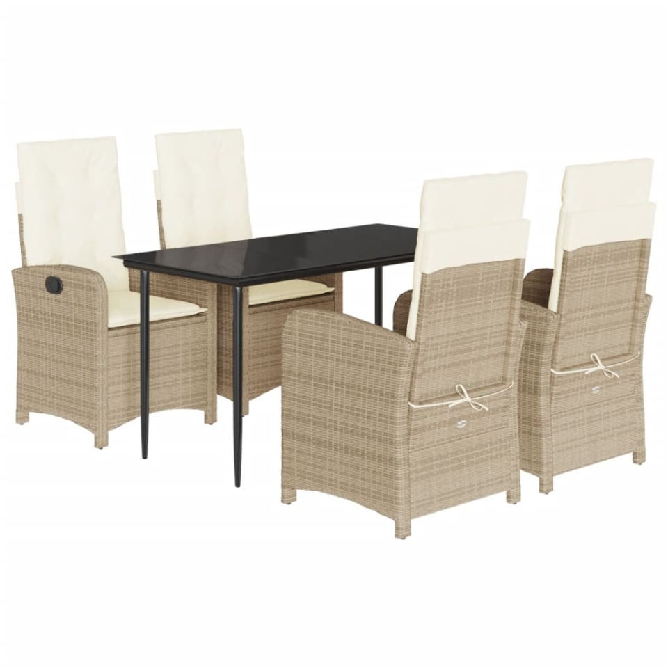 Set mobilier de grădină cu perne, 5 piese, bej, poliratan - 1 | YEO