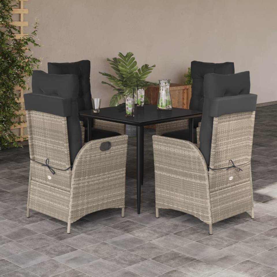 Set mobilier de grădină cu perne, 5 piese gri deschis poliratan