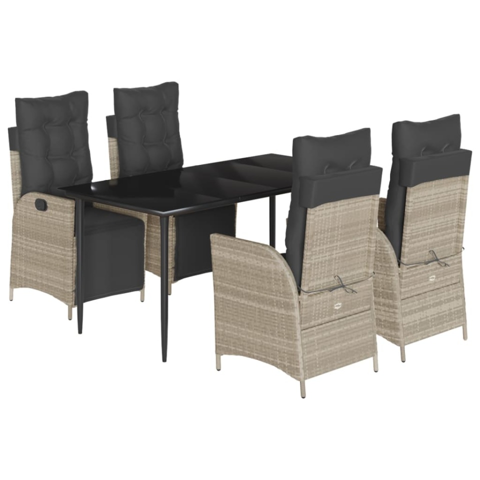 Set mobilier de grădină cu perne, 5 piese gri deschis poliratan - 1 | YEO