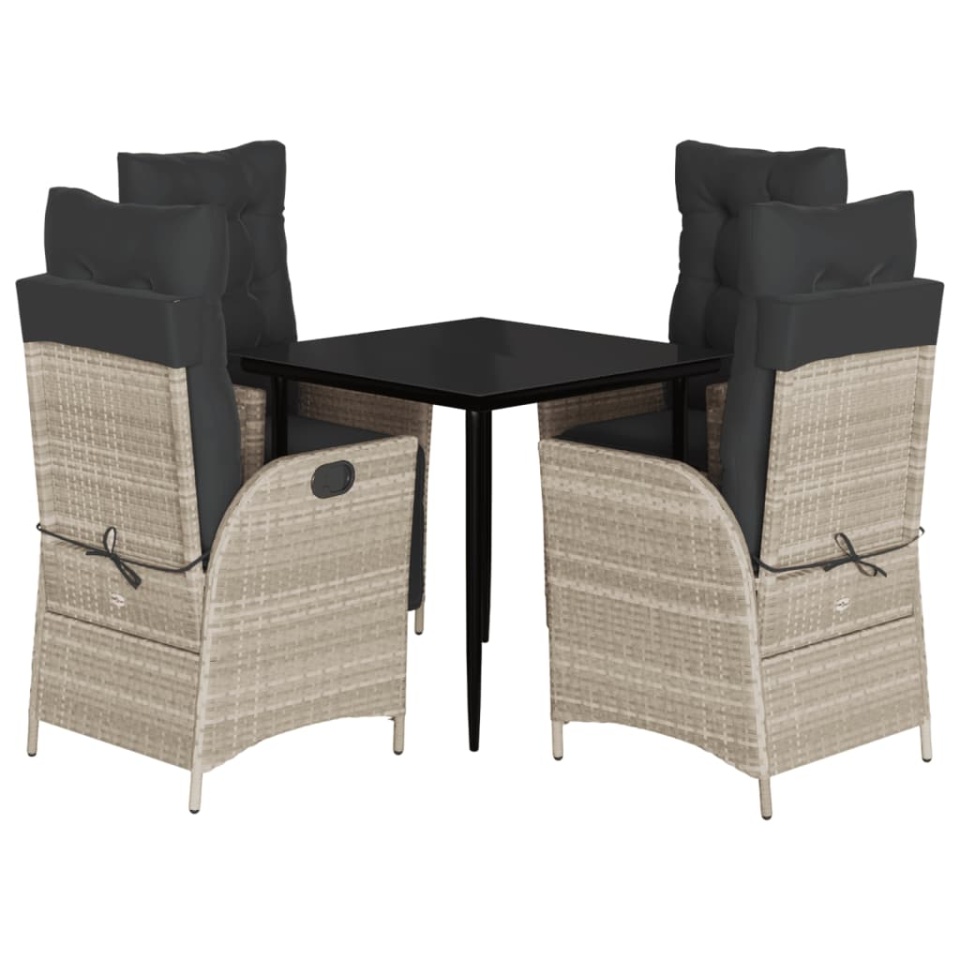 Set mobilier de grădină cu perne, 5 piese gri deschis poliratan - 1 | YEO