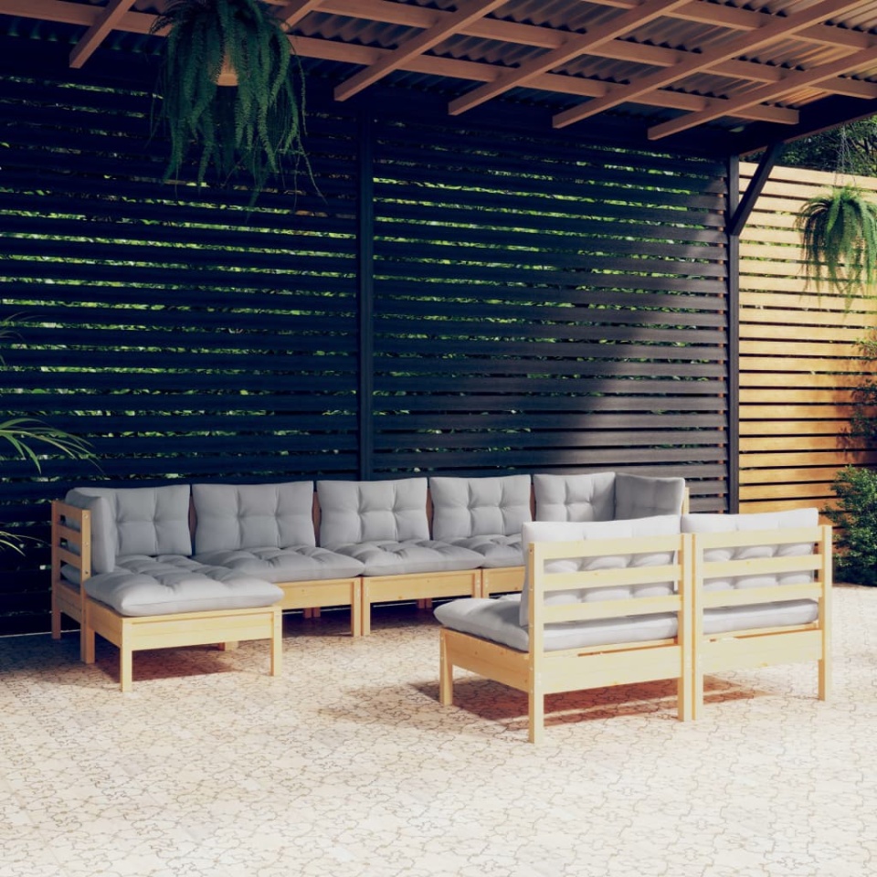 Set mobilier de grădină cu perne, 5 piese, gri, lemn de pin