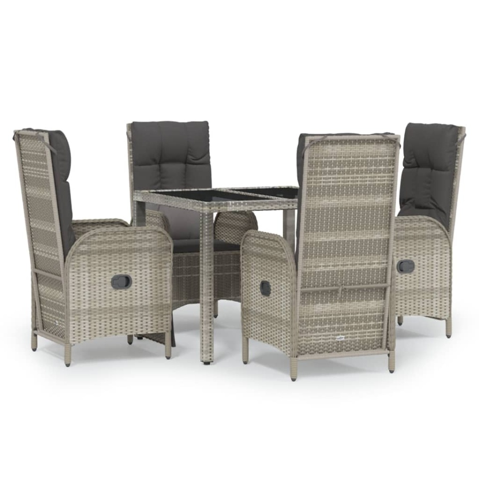 Set mobilier de grădină cu perne, 5 piese, gri, poliratan - 1 | YEO