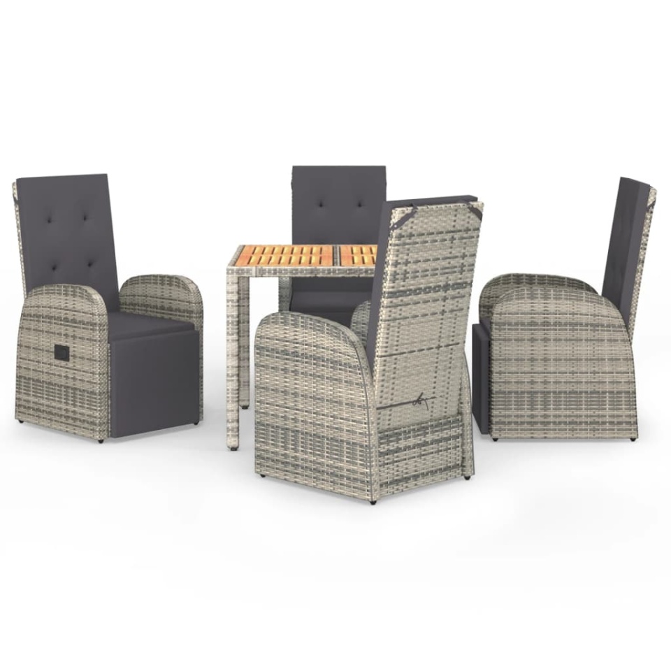 Set mobilier de grădină cu perne, 5 piese, gri, poliratan - 1 | YEO