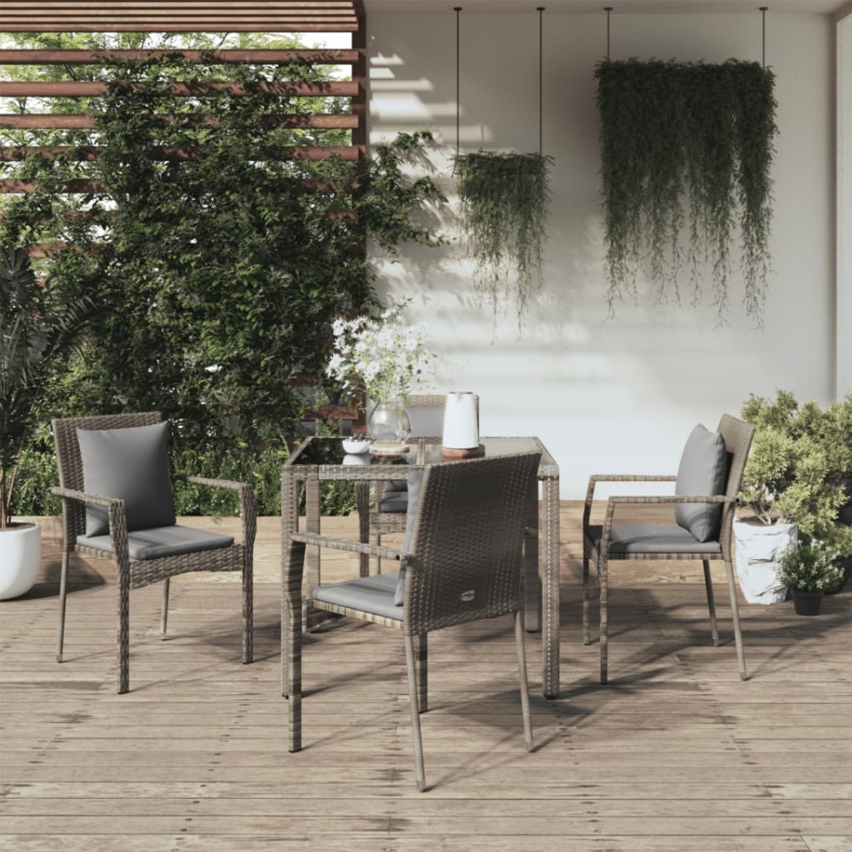 Set mobilier de grădină cu perne, 5 piese, gri, poliratan