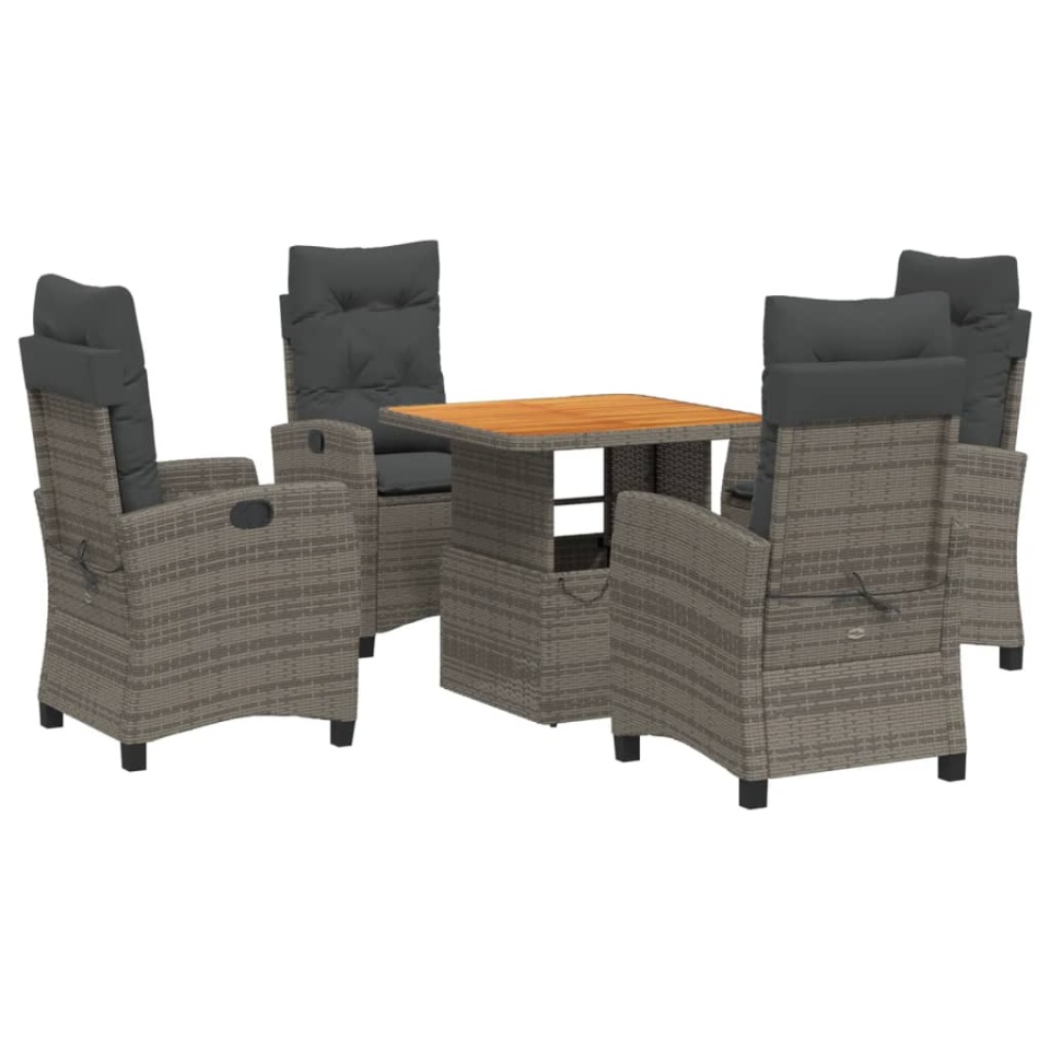 Set mobilier de grădină cu perne, 5 piese, gri, poliratan - 1 | YEO