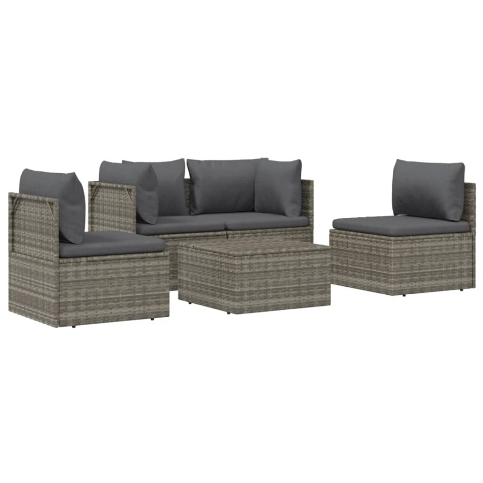 Set mobilier de grădină cu perne, 5 piese, gri, poliratan - 2 | YEO