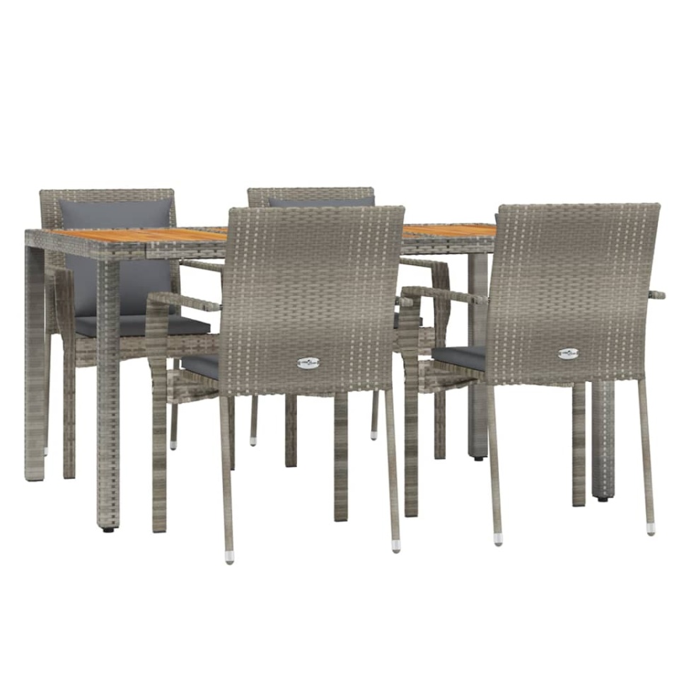Set mobilier de grădină cu perne, 5 piese, gri, poliratan - 2 | YEO