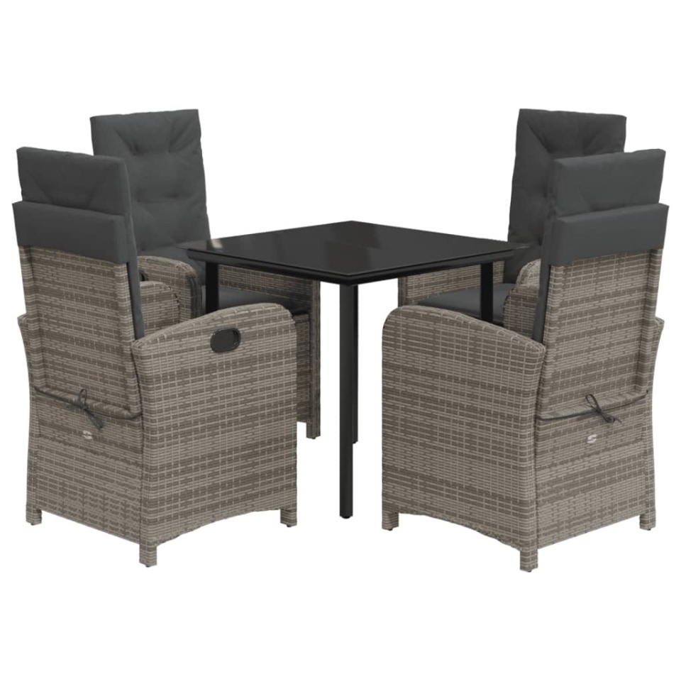 Set mobilier de grădină cu perne, 5 piese, gri, poliratan - 1 | YEO