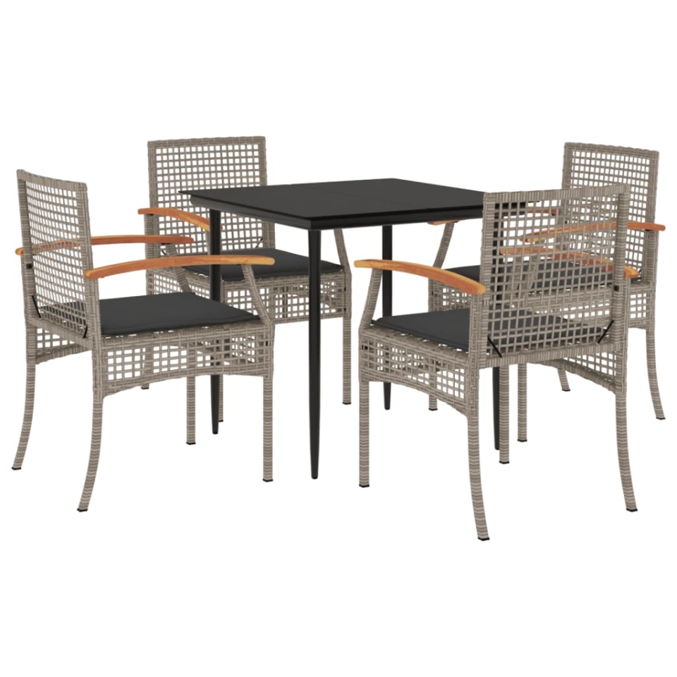 Set mobilier de grădină cu perne, 5 piese, gri, poliratan - 1 | YEO