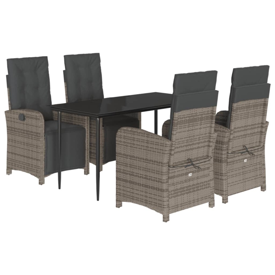 Set mobilier de grădină cu perne, 5 piese, gri, poliratan - 1 | YEO
