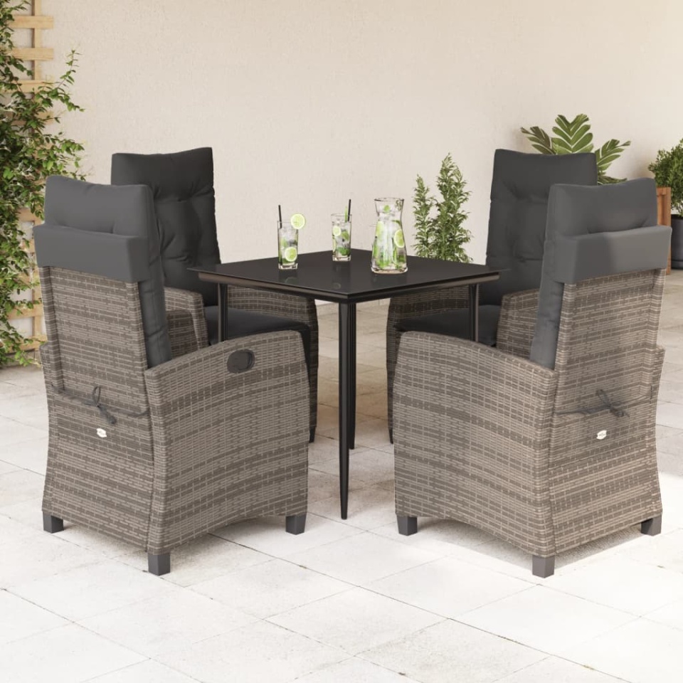 Set mobilier de grădină cu perne, 5 piese, gri, poliratan