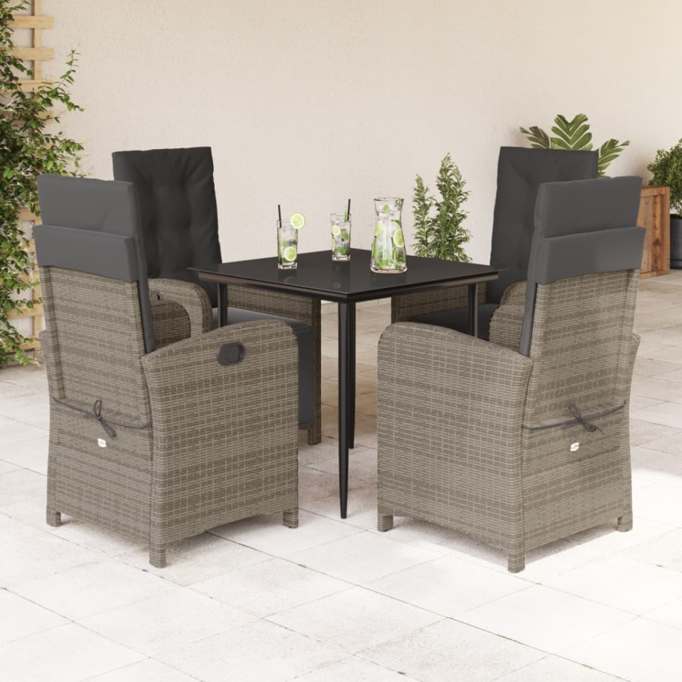 Set mobilier de grădină cu perne, 5 piese, gri, poliratan