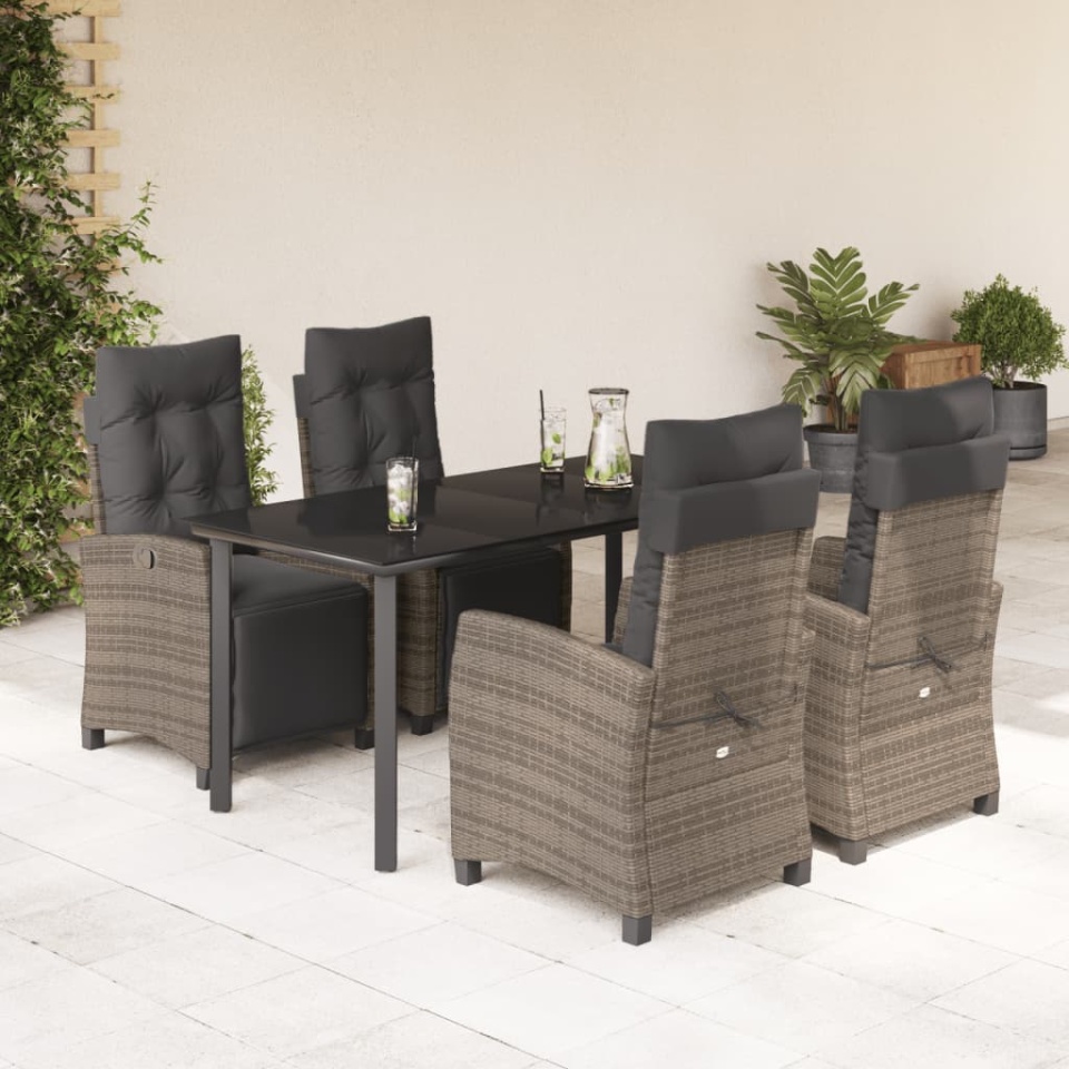Set mobilier de grădină cu perne, 5 piese, gri, poliratan