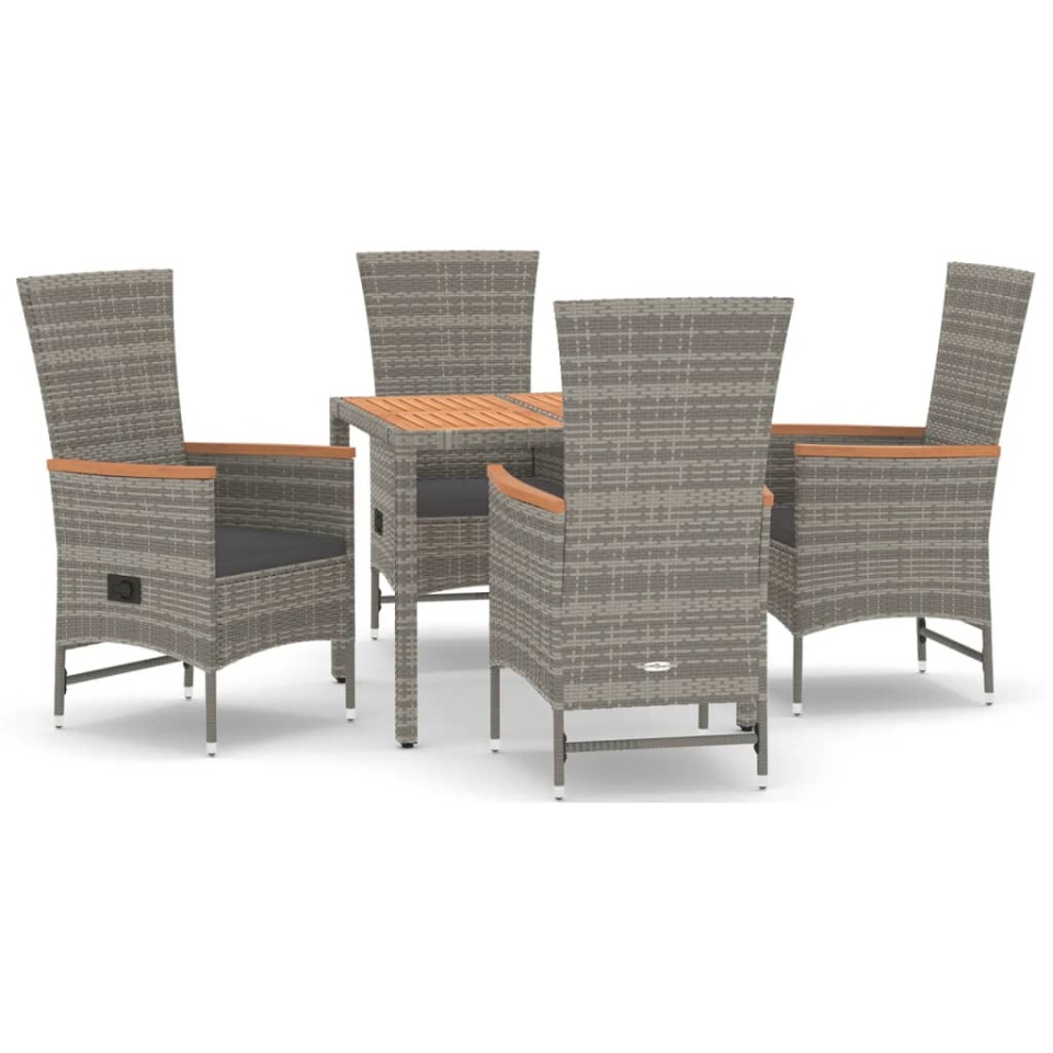Set mobilier de grădină cu perne, 5 piese, gri, poliratan - 1 | YEO