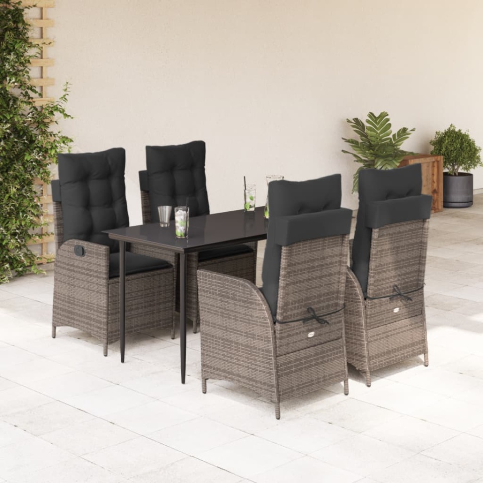 Set mobilier de grădină cu perne, 5 piese, gri, poliratan