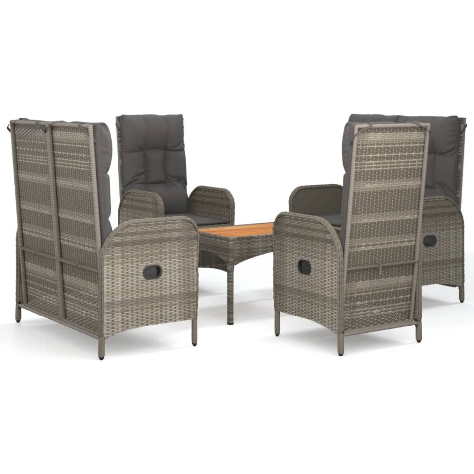 Set mobilier de grădină cu perne, 5 piese, gri, poliratan - 1 | YEO