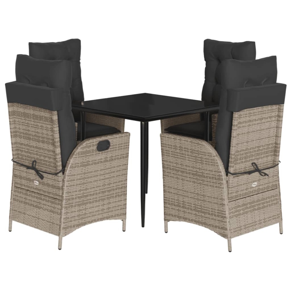 Set mobilier de grădină cu perne, 5 piese, gri, poliratan - 1 | YEO