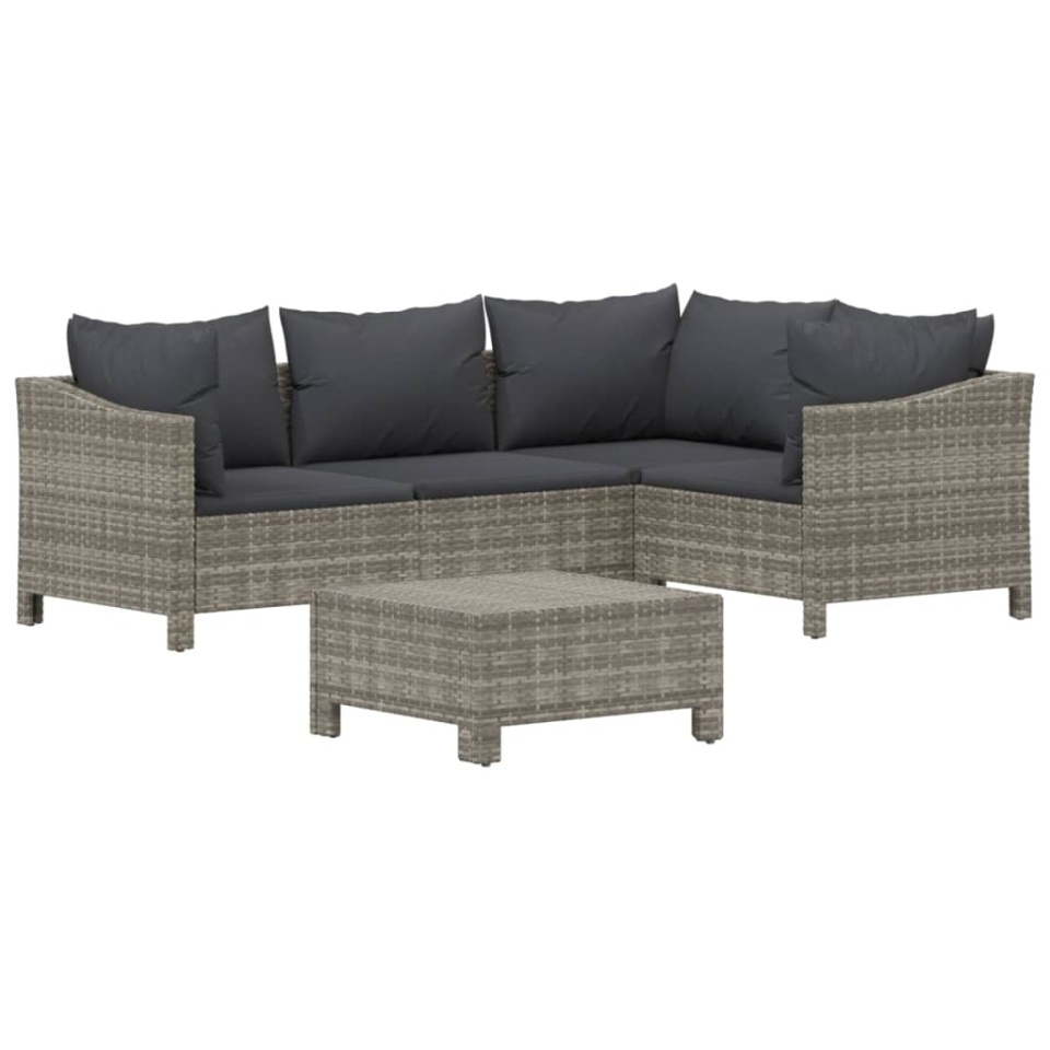 Set mobilier de grădină cu perne, 5 piese, gri, poliratan - 2 | YEO
